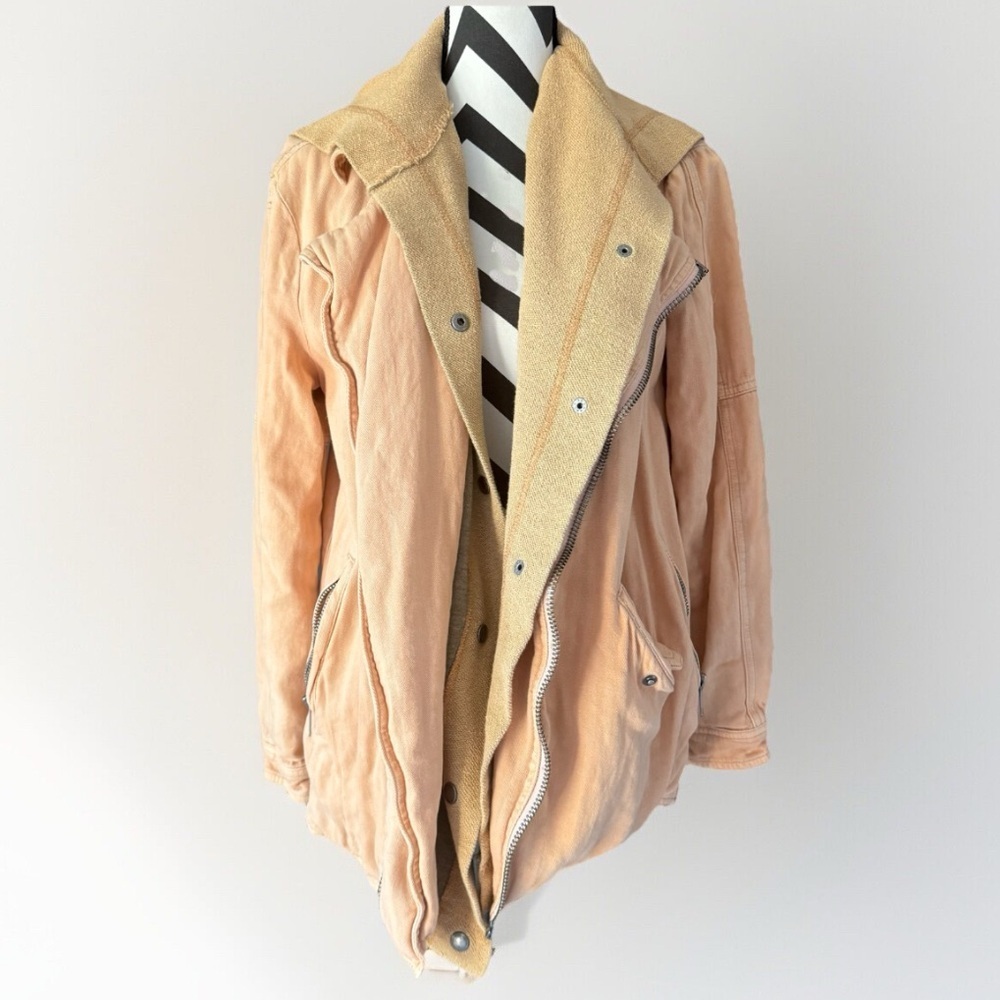 FREE PEOPLE Beachy Hooded Moto Jacket Peach Size Small